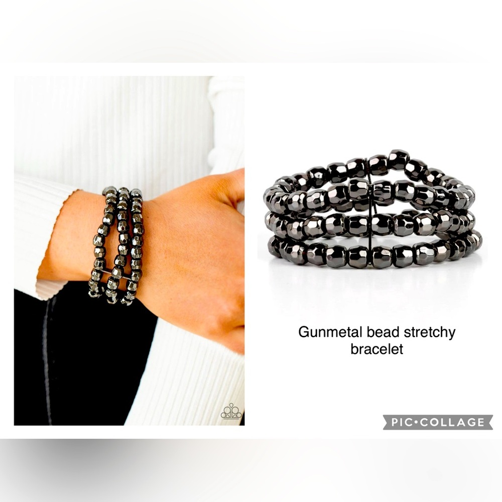 Magnetically Maven Gunmetal Bead Stretchy Bracelet